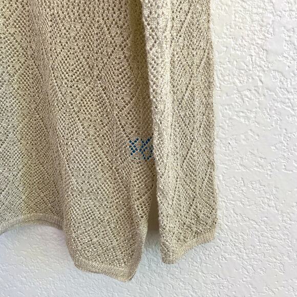 Tori Richard Metallic Gold Linen Blend Open Knit Tunic Sweater Small NWT - Picture 3 of 8